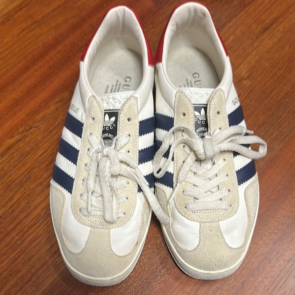 Gucci Adidas White & Navy Leather Sneakers